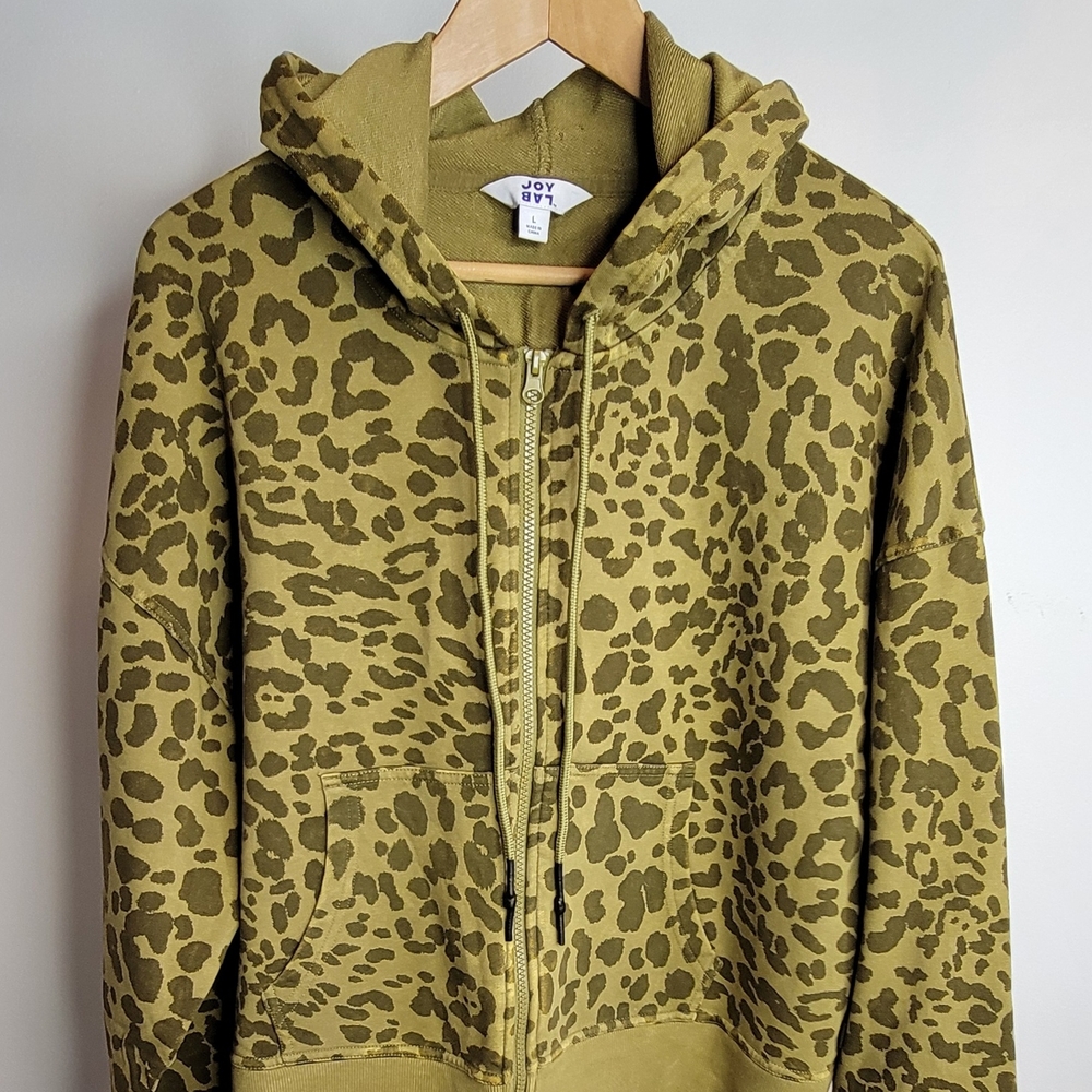 JoyLab Leopard Print Hoodie - Olive Green